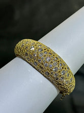 LIV 18k Yellow Gold Sterling White Sapphire Round Halo Chunky Dome Design Hand Made Cable Bangle Bracelet Gift