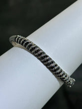 LIV Platinum Sterling Black & White Sapphire Round Cut Twisted Design Hand Made Stackable Bangle Bracelet Gift