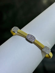 LIV 18k Yellow Gold Sterling Pave White Sapphire Oval Halo Design Hand Made Cable Cuff Bangle Bracelet Gift