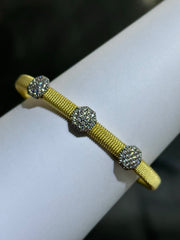 LIV 18k Yellow Gold Sterling Pave White Sapphire Hexagon Design Hand Made Stackable Cuff Bangle Bracelet Gift