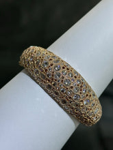 LIV 18k Rose Gold Sterling White Sapphire Round Halo Chunky Dome Design Hand Made Cable Bangle Bracelet Gift