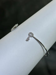 LIV Platinum Sterling Pave White Sapphire Heart & Key Halo Cable Design Hand Made Cuff Bangle Bracelet Gift