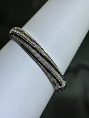 LIV Platinum Sterling Pave Black & White Sapphire Wide Design Hand Made Stackable Bangle Bracelet Gift