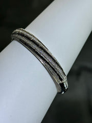 LIV Platinum Sterling Pave Black & White Sapphire Wide Design Hand Made Stackable Bangle Bracelet Gift