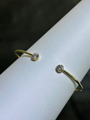 LIV 18k Yellow Sterling Silver Bezel Double Halo Sapphire Unique Design Hand Made Stackable Cuff Bangle Bracelet Gift