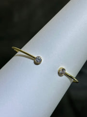 LIV 18k Yellow Sterling Silver Bezel Double Halo Sapphire Unique Design Hand Made Stackable Cuff Bangle Bracelet Gift