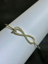 LIV 18k Yellow Gold Sterling Silver Pave White Sapphire Infinity Design Hand Made Stackable Bangle Bracelet Gift