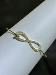 LIV 18k Yellow Gold Sterling Silver Pave White Sapphire Infinity Design Hand Made Stackable Bangle Bracelet Gift