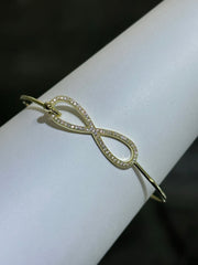 LIV 18k Yellow Gold Sterling Silver Pave White Sapphire Infinity Design Hand Made Stackable Bangle Bracelet Gift