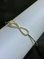 LIV 18k Yellow Gold Sterling Silver Pave White Sapphire Infinity Design Hand Made Stackable Bangle Bracelet Gift