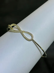 LIV 18k Yellow Gold Sterling Silver Pave White Sapphire Infinity Design Hand Made Stackable Bangle Bracelet Gift