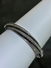 LIV Platinum Sterling Silver Pave Black & White Sapphire Wide Swirl Design Hand Made Stackable Bangle Bracelet Gift