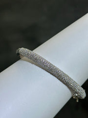 LIV Platinum Sterling Silver Pave White Sapphire Wide Dome Design Hand Made Stackable Bangle Bracelet Gift