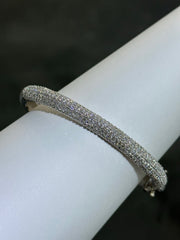 LIV Platinum Sterling Silver Pave White Sapphire Wide Dome Design Hand Made Stackable Bangle Bracelet Gift