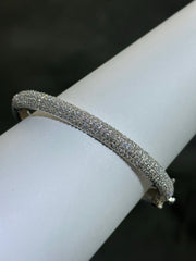 LIV Platinum Sterling Silver Pave White Sapphire Wide Dome Design Hand Made Stackable Bangle Bracelet Gift