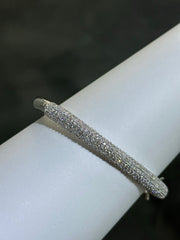 LIV Platinum Sterling Silver Pave White Sapphire Wide Dome Design Hand Made Stackable Bangle Bracelet Gift