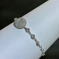 LIV Platinum Sterling Silver Pave White Sapphire Bezel Halo Bean Design Hand Made Stackable Tennis Bracelet Gift