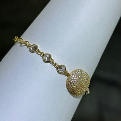 LIV 18k Yellow Gold Sterling Silver Pave White Sapphire Bezel Halo Bean Design Hand Made Stackable Tennis Bracelet Gift