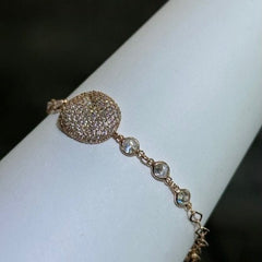 LIV 18k Rose Gold Sterling Silver Pave White Sapphire Bezel Halo Bean Design Hand Made Stackable Tennis Bracelet Gift