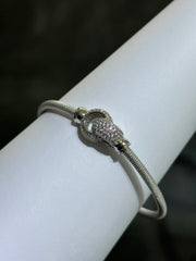 LIV Platinum Sterling Silver Pave White Sapphire Love Knot Halo Interlocking Design Hand Made Stackable Bangle Bracelet Gift