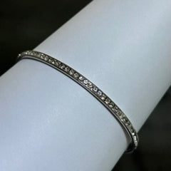 LIV Platinum Sterling Silver Pave White Sapphire Eternity Design Slip On Hand Made Stackable Bangle Bracelet Gift