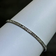 LIV Platinum Sterling Silver Pave White Sapphire Eternity Design Slip On Hand Made Stackable Bangle Bracelet Gift