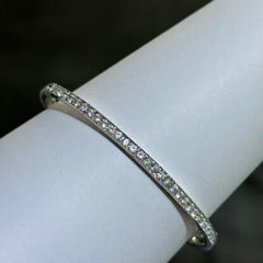 LIV Platinum Sterling Silver Pave White Sapphire Eternity Design Hinged Hand Made Stackable Bangle Bracelet Gift