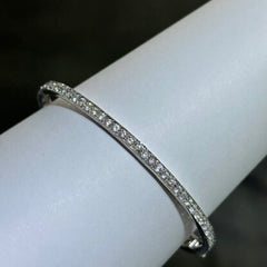 LIV Platinum Sterling Silver Pave White Sapphire Eternity Design Hinged Hand Made Stackable Bangle Bracelet Gift