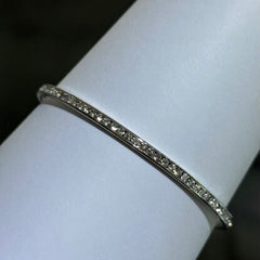 LIV Platinum Sterling Silver White Sapphire Slip On Channel Set Design Hand Made Stackable Bangle Bracelet Gift