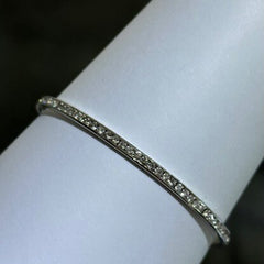 LIV Platinum Sterling Silver White Sapphire Slip On Channel Set Design Hand Made Stackable Bangle Bracelet Gift