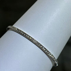 LIV Platinum Sterling Silver White Sapphire Slip On Channel Set Design Hand Made Stackable Bangle Bracelet Gift