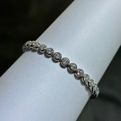 LIV Platinum Sterling Silver White Sapphire Halo Bezel Set Design Hand Made Stackable Tennis Bracelet Gift