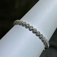 LIV Platinum Sterling Silver White Sapphire Halo Bezel Set Design Hand Made Stackable Tennis Bracelet Gift