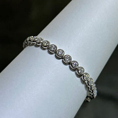 LIV Platinum Sterling Silver White Sapphire Halo Bezel Set Design Hand Made Stackable Tennis Bracelet Gift
