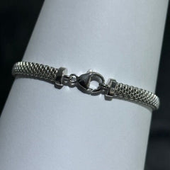 LIV Platinum Sterling Silver Pave White Sapphire Clover Halo Hand Made Mesh Lobster Lock Bracelet Gift