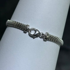 LIV Platinum Sterling Silver Pave White Sapphire Sideway Cross Halo Design Hand Made Mesh Lobster Lock Bracelet Gift