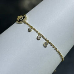 LIV 18k Yellow Gold Sterling Silver Pave Blue & White Sapphire Evil Eye Hamsa Halo Design Hand Made Dangle Tennis Stack Bracelet Gift