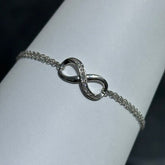 LIV Platinum Sterling Silver Pave White Sapphire Infinity Halo Design Hand Made Cable Link Stack Bracelet Gift