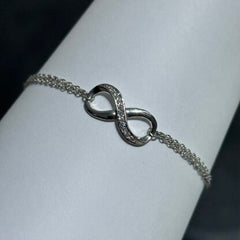 LIV Platinum Sterling Silver Pave White Sapphire Infinity Halo Design Hand Made Cable Link Stack Bracelet Gift