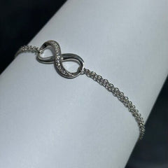 LIV Platinum Sterling Silver Pave White Sapphire Infinity Halo Design Hand Made Cable Link Stack Bracelet Gift