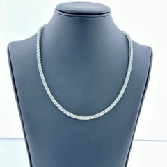 LIV Platinum Sterling Silver White Sapphire Round Cut Classic Bezel Halo Tennis Necklace 16"L 4mm Width Wedding Jewelry