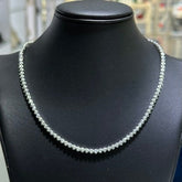 LIV Platinum Sterling Silver White Sapphire Round Cut Classic Bezel Halo Thin Tennis Necklace 16"L 3mm Width Wedding Jewelry