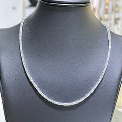 LIV Platinum Sterling Silver White Sapphire Round Cut 2mm Thin Design Halo Stackable Tennis Necklace 16"L Wedding Jewelry