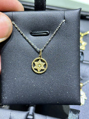 LIV 14k Yellow Gold Diamonds Pave Evil Eye Star of David Good Luck Cable Halo Necklace Pendant Gift
