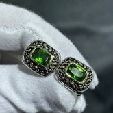 LIV 18k Yellow Gold Over Sterling Silver Hand Made Green Simulated Emerald Rectangular Unique Cuff Links Bridal Wedding Gift
