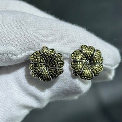 LIV 18k Yellow Gold Over Sterling Silver Hand Made Flower Cable Design Unique Cuff Links Bridal Wedding Gift