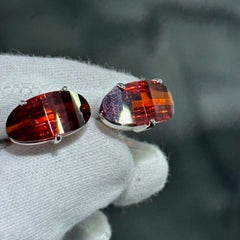 LIV Platinum Sterling Silver Hand Made Checker Board Cut Long Red Sapphire Stone Unique Cuff Links Bridal Wedding Gift ift G