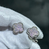 LIV Platinum Sterling Silver Hand Made Micro Pave White Sapphire Clover Design Halo Unique Cuff Links Bridal Wedding Gift ift G