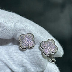 LIV Platinum Sterling Silver Hand Made Micro Pave White Sapphire Clover Design Halo Unique Cuff Links Bridal Wedding Gift ift G