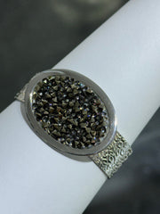 LIV Platinum Sterling Silver Oval Design Unique Bold Hand Made Hammered Cuff Bangle Bracelet Gift